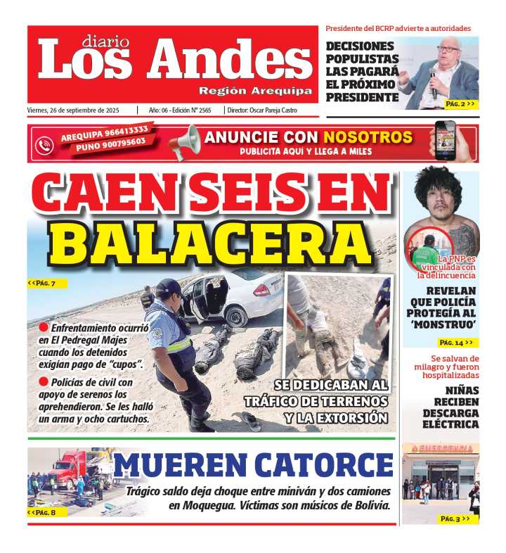 AREQUIPA: Diario Los Andes 26/09/2025