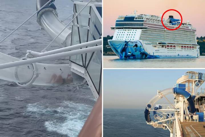 TikTok video shows cruise passenger trapped inside water slide over roaring ocean