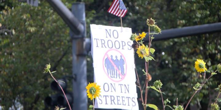 Protestors rally in downtown Knoxville to oppose deployment of National Guard to Memphis