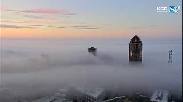 KCCI skycam: Video shows fog moving across downtown Des Moines skyline