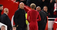 Hugo Ekitike reacts after Arne Slot and Liverpool team-mate blast his 'stupid' red card