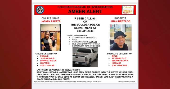 AMBER Alert Issued for 16-year-old seen being forced into a vehicle in Colorado