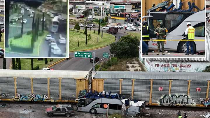 Shocking moment train smashes into double decker bus in Mexico leaving 10 dead and dozens injured