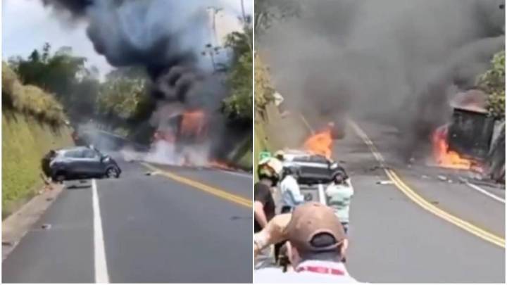 Video | Conductor murió calcinado tras violento choque contra un camión en la variante Condina de Pereira