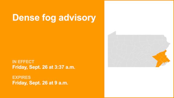 Dense fog advisory issued for Southeast Pa. until Friday morning