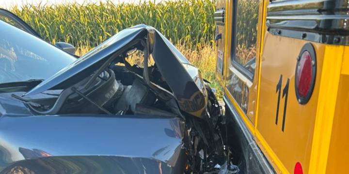 Car hits school bus in Fond du Lac County