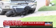 Teen, young child riding mini bike injured after being hit by pickup truck