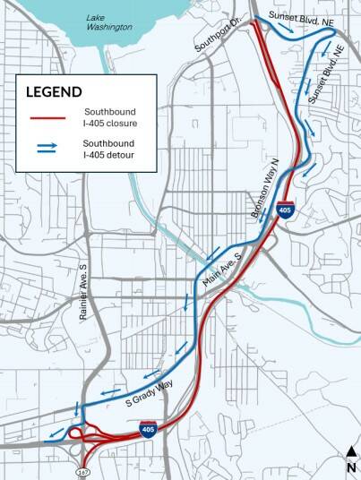 Southbound I-405 closure this weekend near Renton