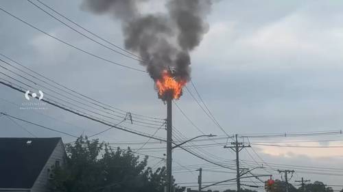 Bird's nest catches fire atop light pole in Howard Beach, Queens