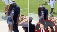Jordon Hudson Chats With Bill Belichick In Miniskirt Before UNC Football Game