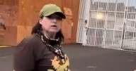 Idiot ICE supporter maces herself in face after trying to attack protestors