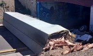 Un camión con carne volcó y la gente intentó llevarse las medias reces