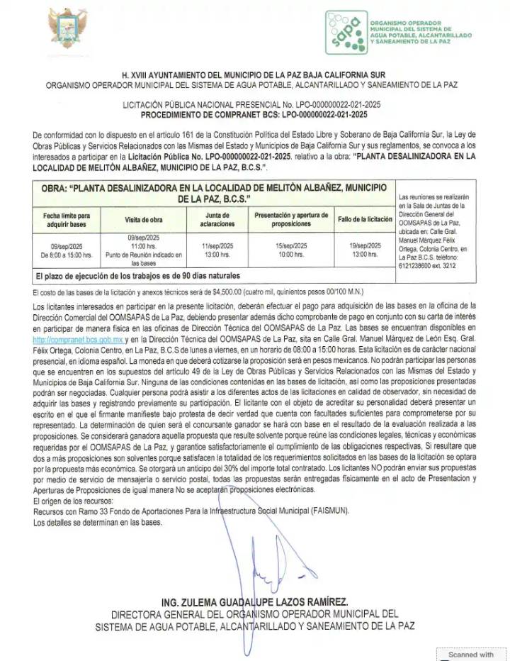 Convocatoria OOMSAPAS