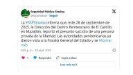 La SSP Sinaloa informa sobre el deceso de un reo en el penal de Mazatlán