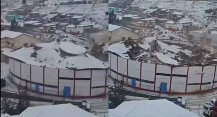 La Libertad: Colapsa techo de coliseo de Quiruvilca tras fuerte granizada (VIDEO)