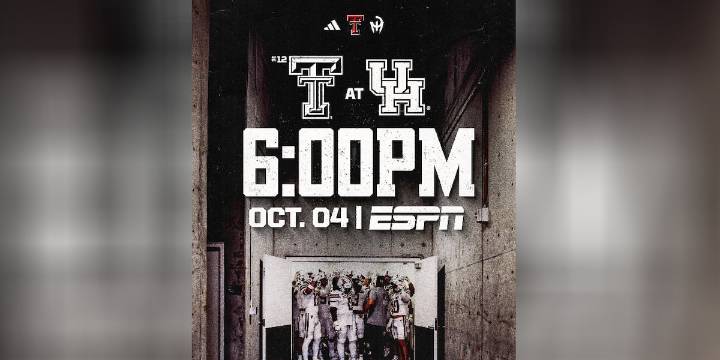 No. 12 Texas Tech set for 6 p.m. kick at Houston on Oct. 4