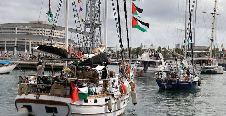Global Sumud flotilla El sionismo ataca con un dron a uno de los barcos