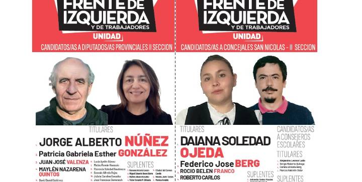 ¿Quiénes son los candidatos del Frente de Izquierda Unidad en la Segunda Sección en las elecciones de PBA?