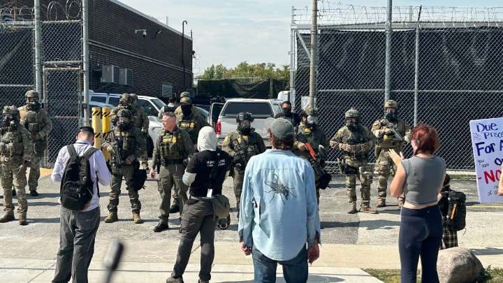 ICE commander Gregory Bovino arrives at Broadview facility