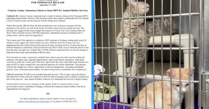 Canyon County cities issue $1 million request for proposal for new animal shelter services