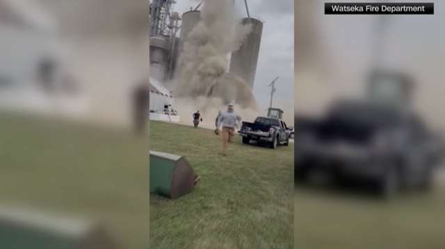 WATCH: Grain bin elevator collapses in Illinois, sending workers fleeing