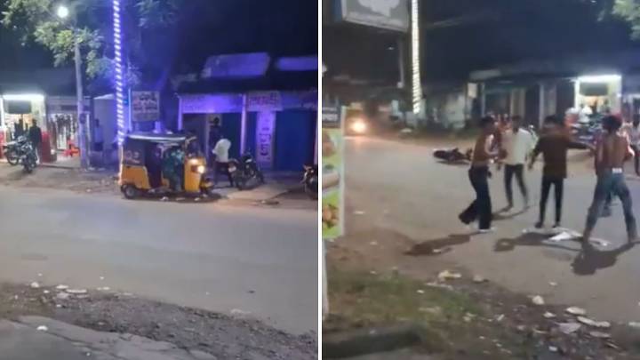 Video: Drunken Men Storm Out Of Auto-Rickshaw, Attack Rival Group With Sticks In Telangana’s Mancherial; Police Seize Vehicle