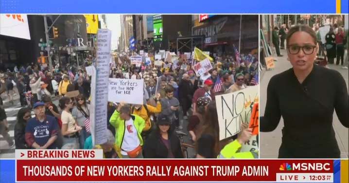 MSNBC Reports NY No Kings Rally Draws Whopping Number That Dwarfs Last Protest