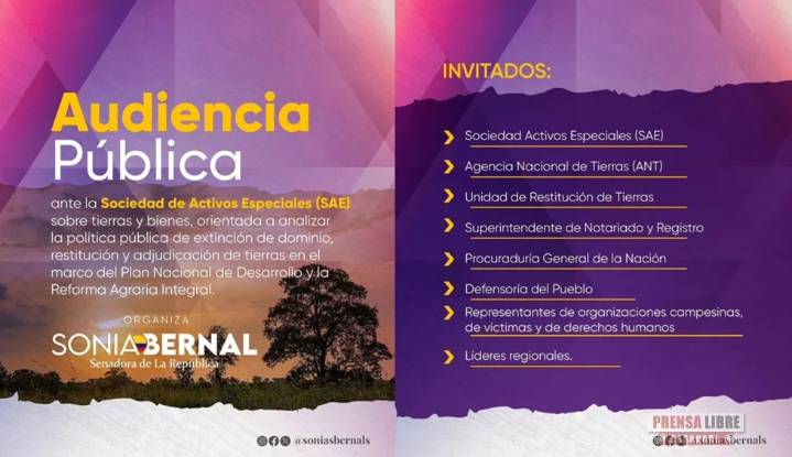 Este sábado en Yopal Audiencia Pública sobre tierras y bienes de la SAE