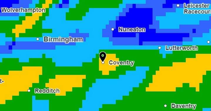 Weather map reveals when heavy rain will lash Coventry amid yellow warning