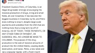Donald Trump suspenderá toda ayuda a Colombia en la lucha contra las drogas y acusó a Petro de ser “líder del narcotráfico”