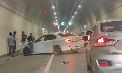 Watch: BMW overturns in Mumbai Coastal Road tunnel, traffic delayed near Tardeo