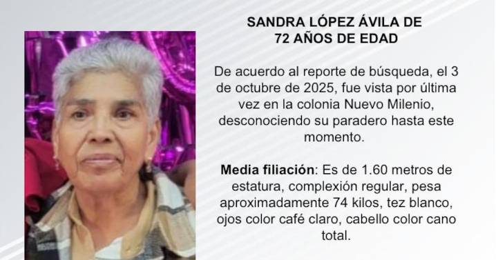 Se busca a Sandra López Ávila de 72 años