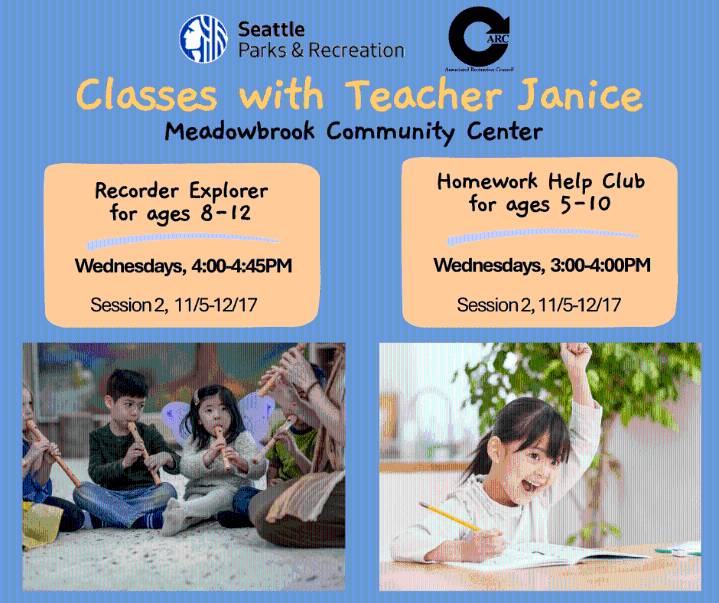 Meadowbrook Community Center Classes for Kids: Recorder Explorer + Homework Help Club
