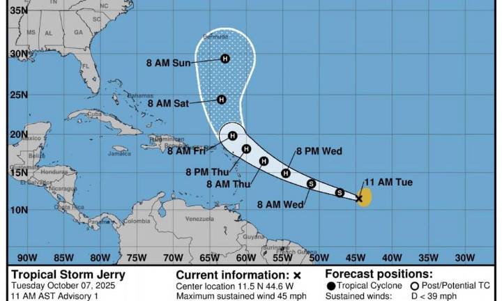 La tormenta Jerry podría convertirse en huracán el jueves camino a las Islas de Sotavento