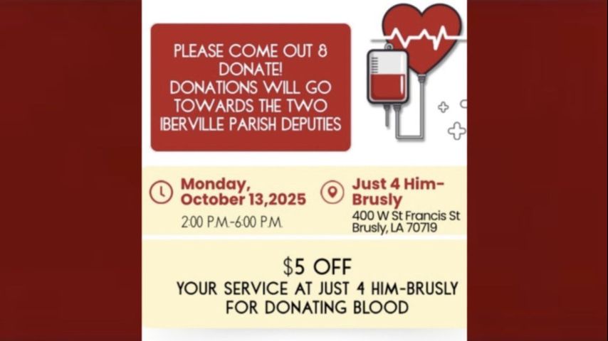 Just 4 Him in Brusly holding blood drive for injured Iberville deputy
