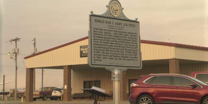 Historical marker place at historic World War II airfield
