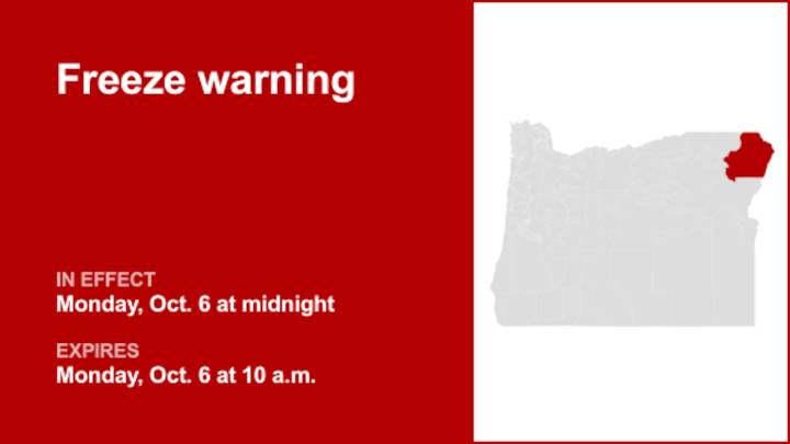 Freeze warning affecting Wallowa County Monday – temperatures could sink to 27