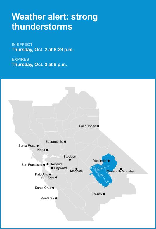 Update: Be ready for pea-sized hail with thunderstorms in Yosemite Thursday