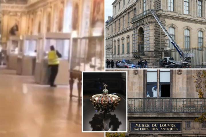 Louvre thief cuts into jewel case with saw during daring daylight heist: video