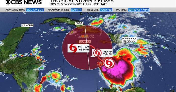 Tropical Storm Melissa should be big rainmaker but track uncertain. Maps show its forecast path.