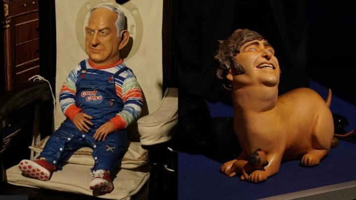 Milei como perro a los pies de Trump y Netanyahu como Chucky: la audaz intervención de un artista en el Museo de Cera de Madrid