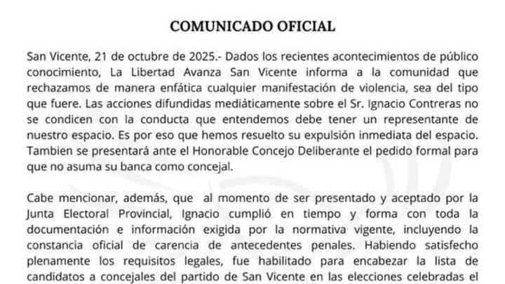 Expulsaron de La Libertad Avanza a Ignacio Nacho Contreras tras ser detenido por violencia de género