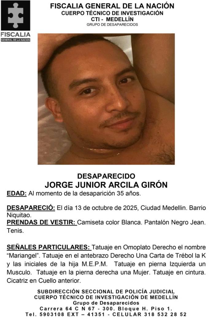 Jorge Junior Arcila desapareció en Medellín