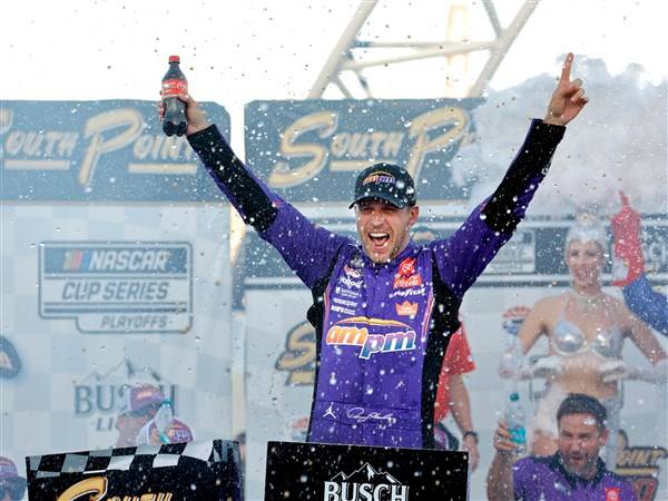 Denny Hamlin charges to emotional 60th Cup win at Las Vegas, secures spot in NASCAR finale