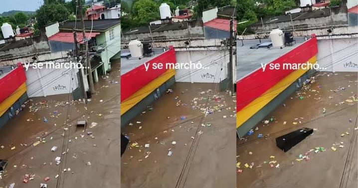 Inundaciones arrasan con tienda OXXO en Poza Rica, Veracruz