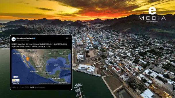 Sismo de magnitud 4.2 se registra al suroeste de Guaymas