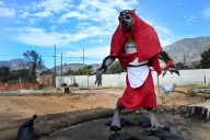 Norman the werewolf, Altadena’s symbol of resilience, stands tall amid the ashes