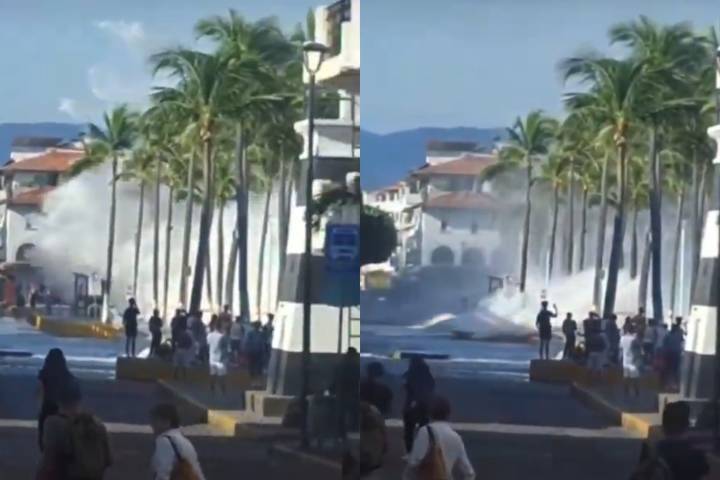 Huracán Priscilla: captan ola gigante en el malecón de Puerto Vallarta; aumenta alerta