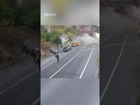 Man Narrowly Avoids Being Hit By Boulder During Landslide In Türkiye