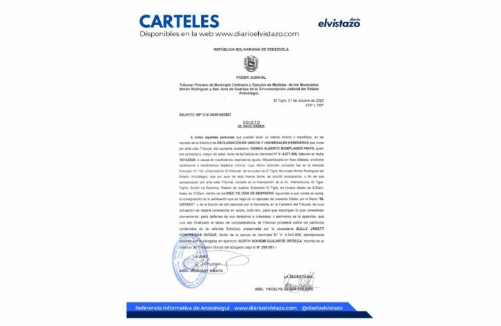 El Tribunal Primero de los Municipios Simón Rodríguez y Guanipa en atención a la Declaración de Únicos y Universales Herederos de Ramón Alberto Momplaiser Pinto